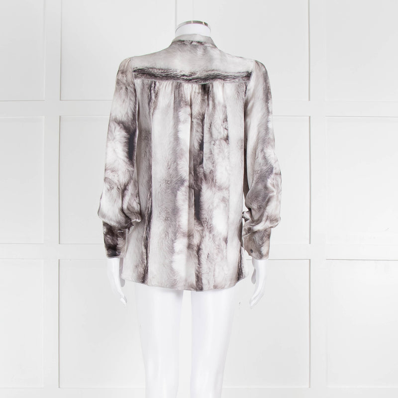 Dolce & Gabbana Light Grey Black Feathery Print Silk Button Up Shirt