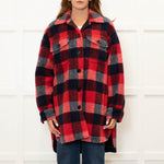 Stand Studio Red  Oversized Checked Faux Shearling Jacket