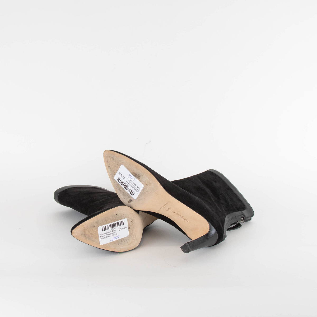 Manolo Blahnik Black Suede Heeled Ankle Boots