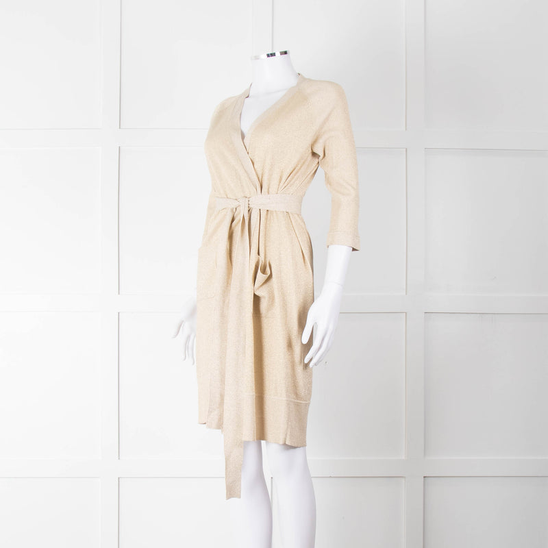 Diane Von Furstenberg Gold Lurex Long Belted Cardigan