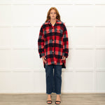 Stand Studio Red  Oversized Checked Faux Shearling Jacket