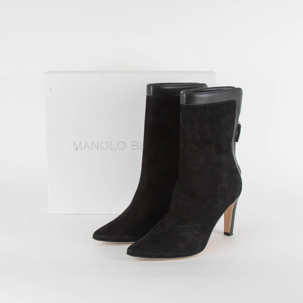Manolo Blahnik Black Suede Heeled Ankle Boots