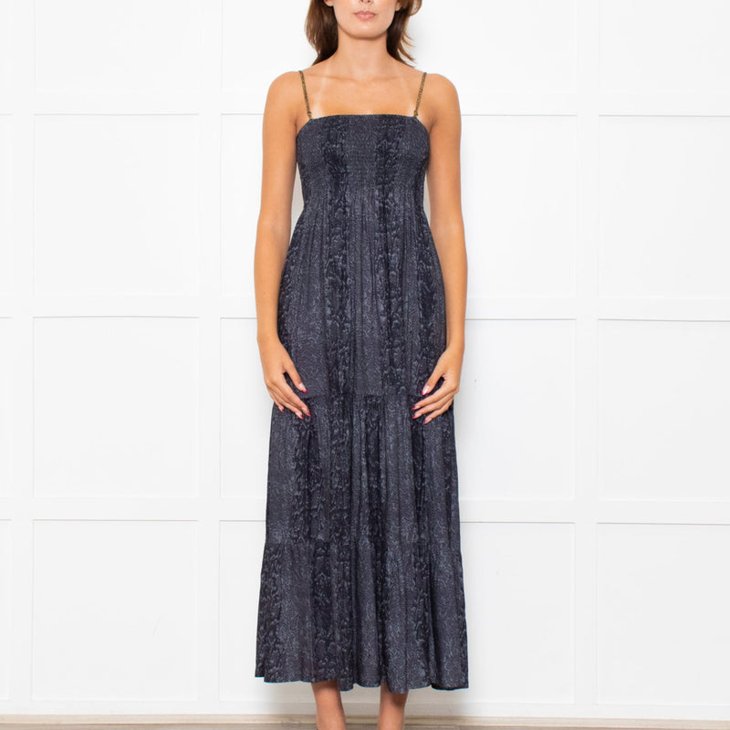 Hansine Grey Snake Skin Print Sleeveless Dress