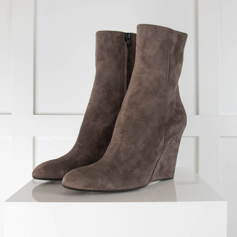 Barney's  Grey Wedge Suede Ankle Boots