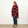 Stand Studio Red  Oversized Checked Faux Shearling Jacket