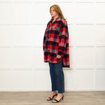 Stand Studio Red  Oversized Checked Faux Shearling Jacket