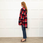 Stand Studio Red  Oversized Checked Faux Shearling Jacket
