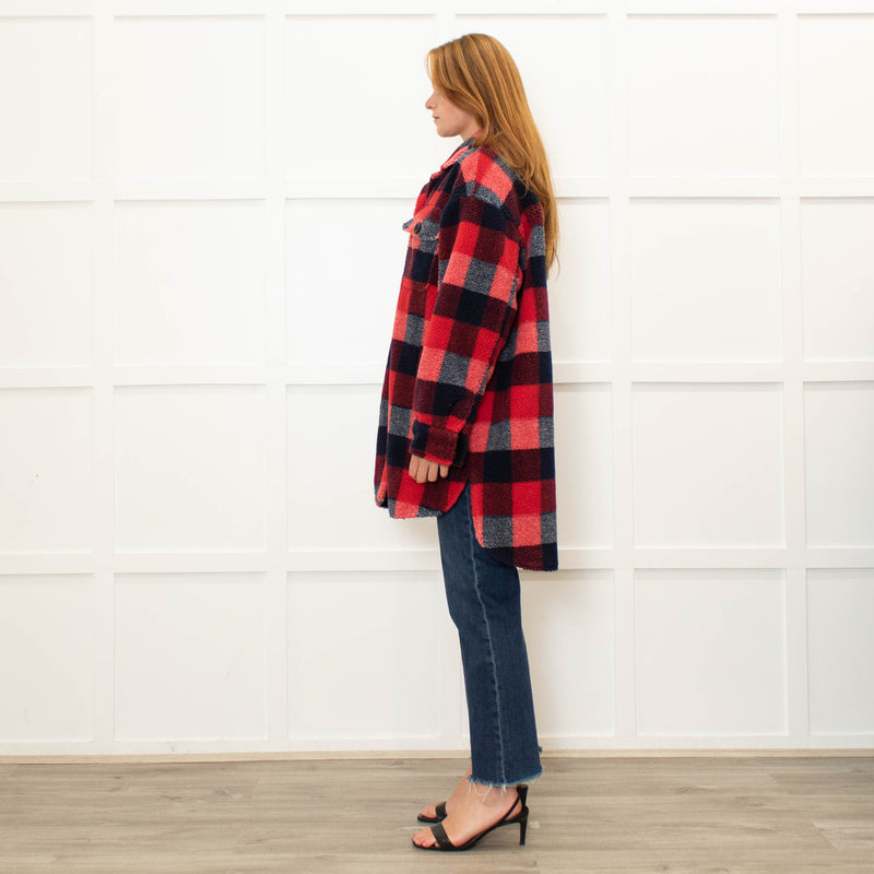 Stand Studio Red  Oversized Checked Faux Shearling Jacket