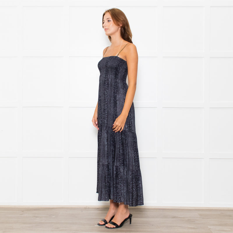 Hansine Grey Snake Skin Print Sleeveless Dress