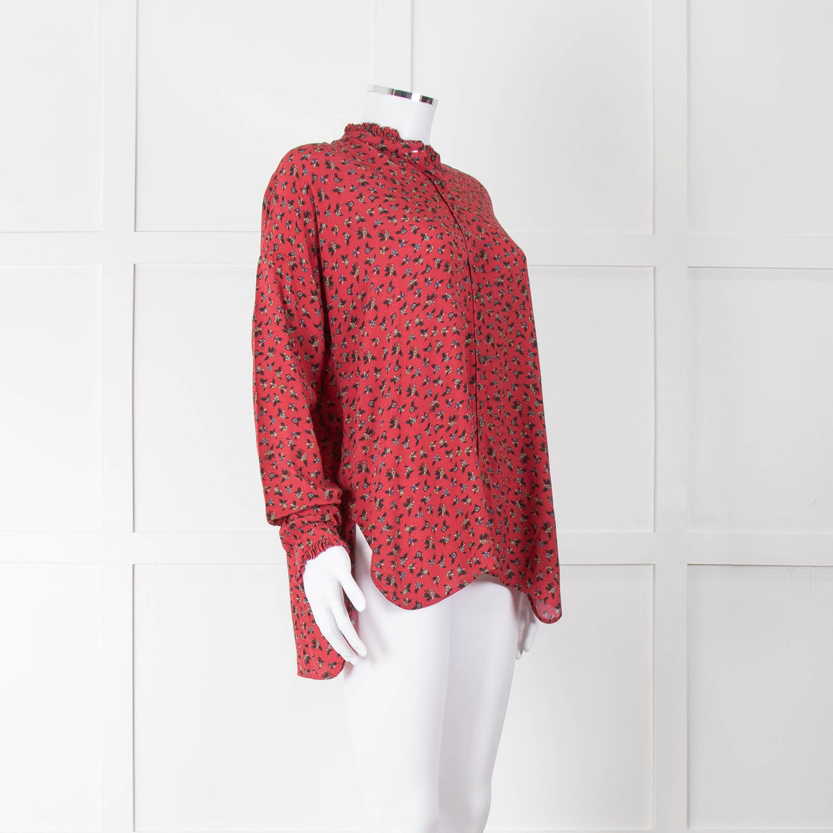 Zadig & Voltaire Red Floral Frill Trim Long Sleeve Top