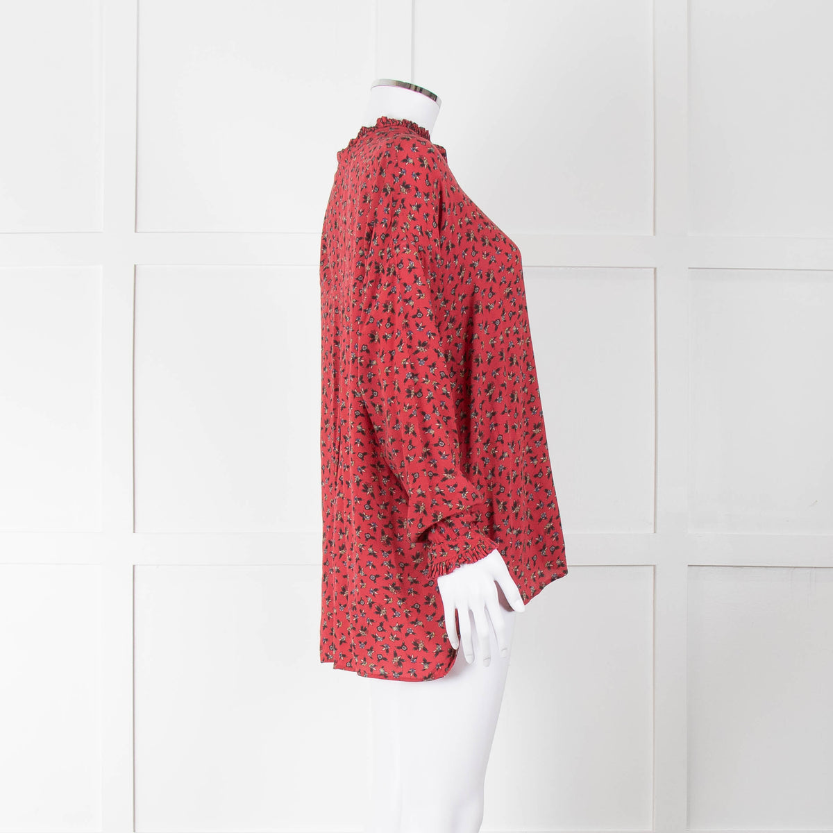 Zadig & Voltaire Red Floral Frill Trim Long Sleeve Top