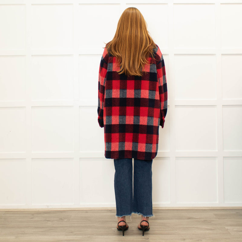 Stand Studio Red  Oversized Checked Faux Shearling Jacket