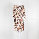 Prada Brown Cream Orange Floral Elasticated Waist Long Sleeve  Dress