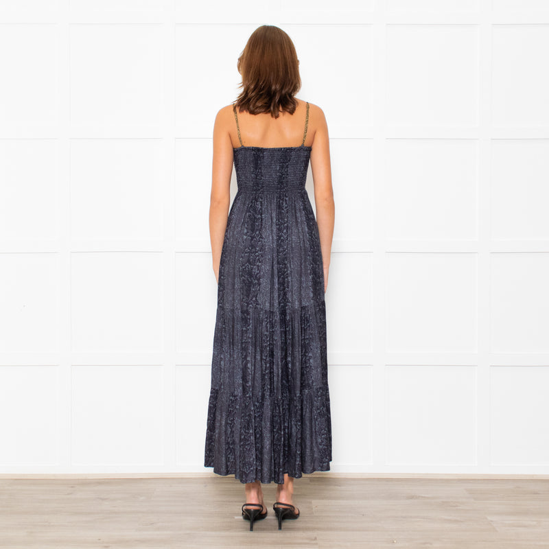 Hansine Grey Snake Skin Print Sleeveless Dress