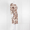 Prada Brown Cream Orange Floral Elasticated Waist Long Sleeve  Dress