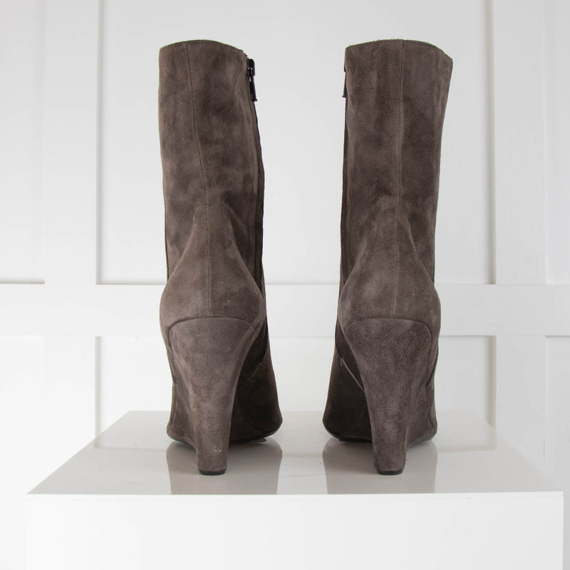 Barney's  Grey Wedge Suede Ankle Boots
