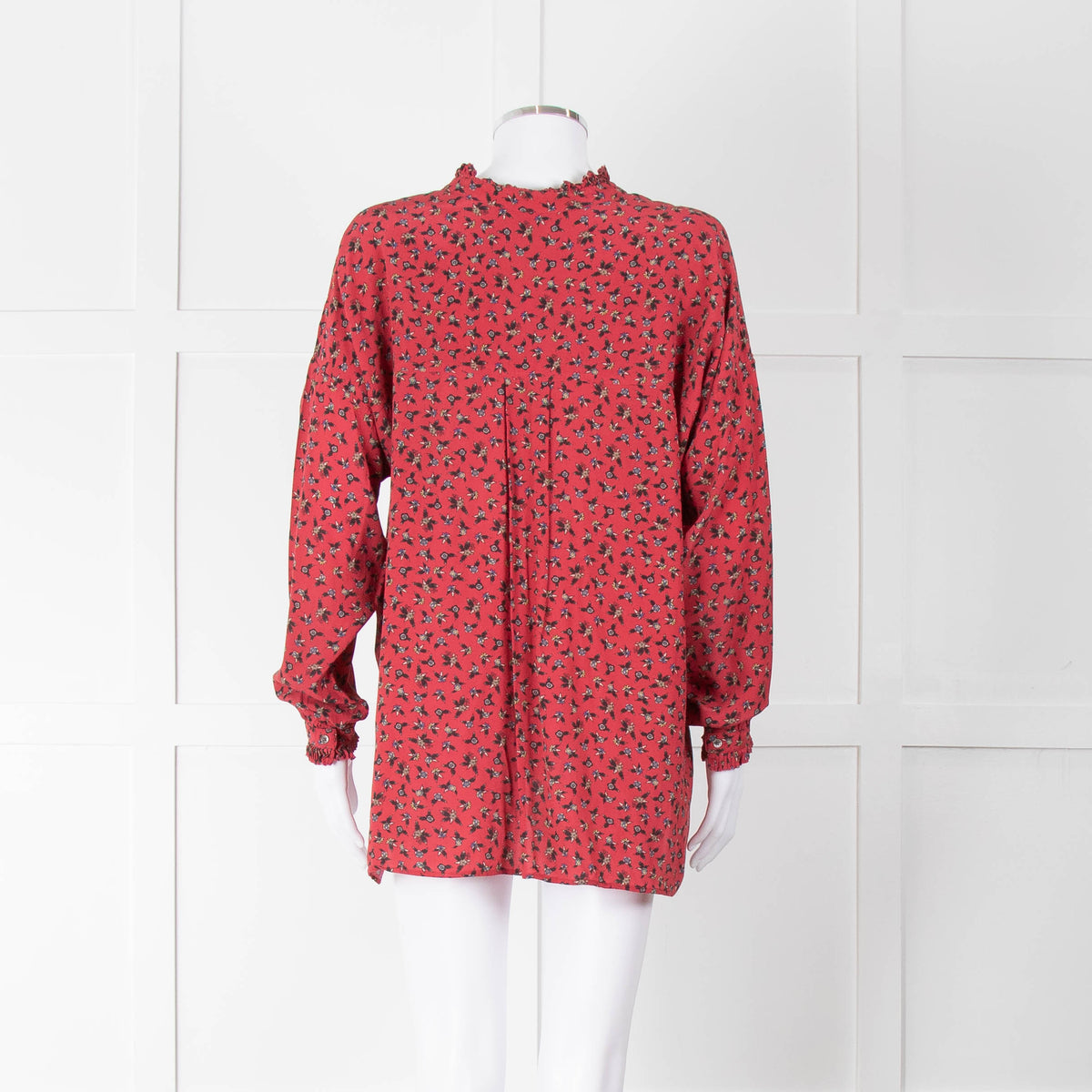 Zadig & Voltaire Red Floral Frill Trim Long Sleeve Top