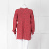 Zadig & Voltaire Red Floral Frill Trim Long Sleeve Top