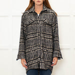 The Kooples Black Tweed  Leather Trim Overshirt Jacket