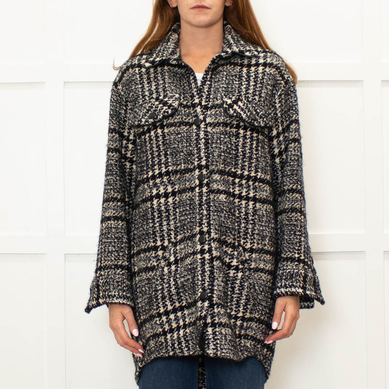 The Kooples Black Tweed  Leather Trim Overshirt Jacket