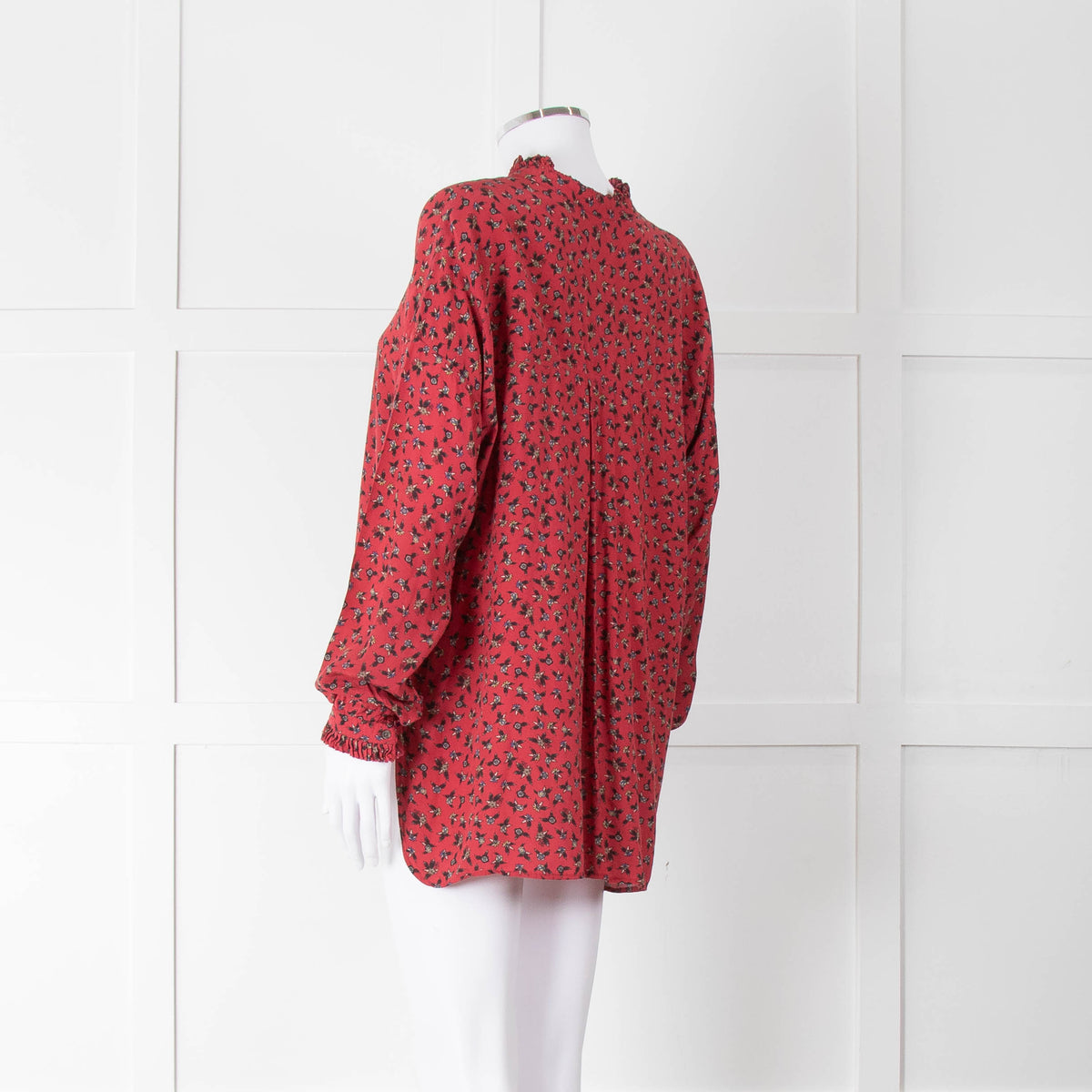 Zadig & Voltaire Red Floral Frill Trim Long Sleeve Top