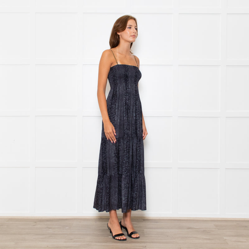 Hansine Grey Snake Skin Print Sleeveless Dress