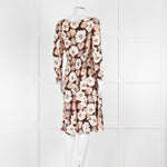 Prada Brown Cream Orange Floral Elasticated Waist Long Sleeve  Dress