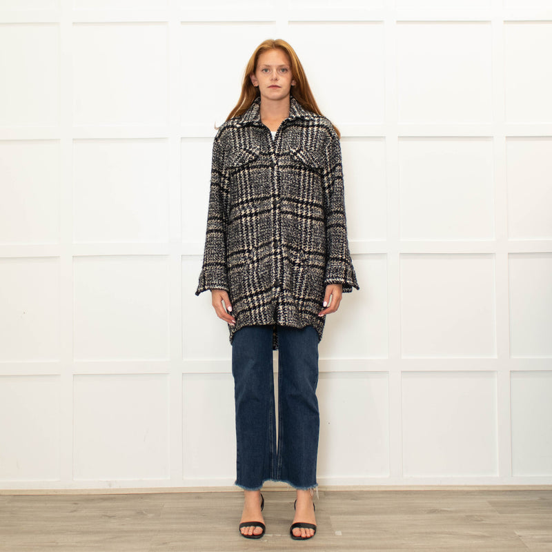 The Kooples Black Tweed  Leather Trim Overshirt Jacket