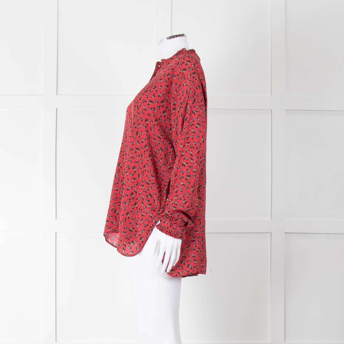 Zadig & Voltaire Red Floral Frill Trim Long Sleeve Top
