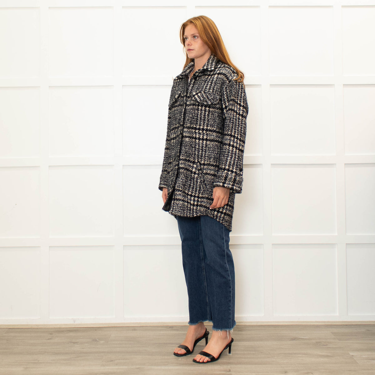 The Kooples Black Tweed  Leather Trim Overshirt Jacket