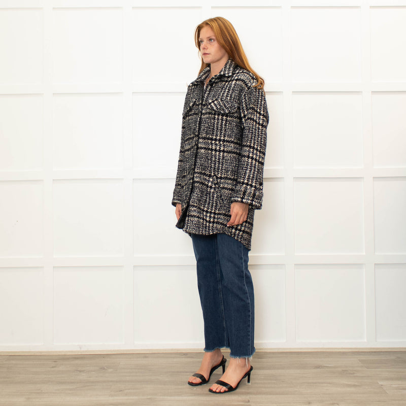 The Kooples Black Tweed  Leather Trim Overshirt Jacket