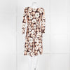 Prada Brown Cream Orange Floral Elasticated Waist Long Sleeve  Dress