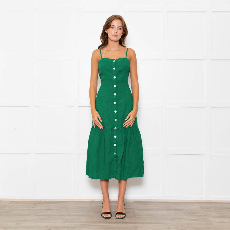 Nation Los Angeles Green Linen Button Up Sleeveless Dress