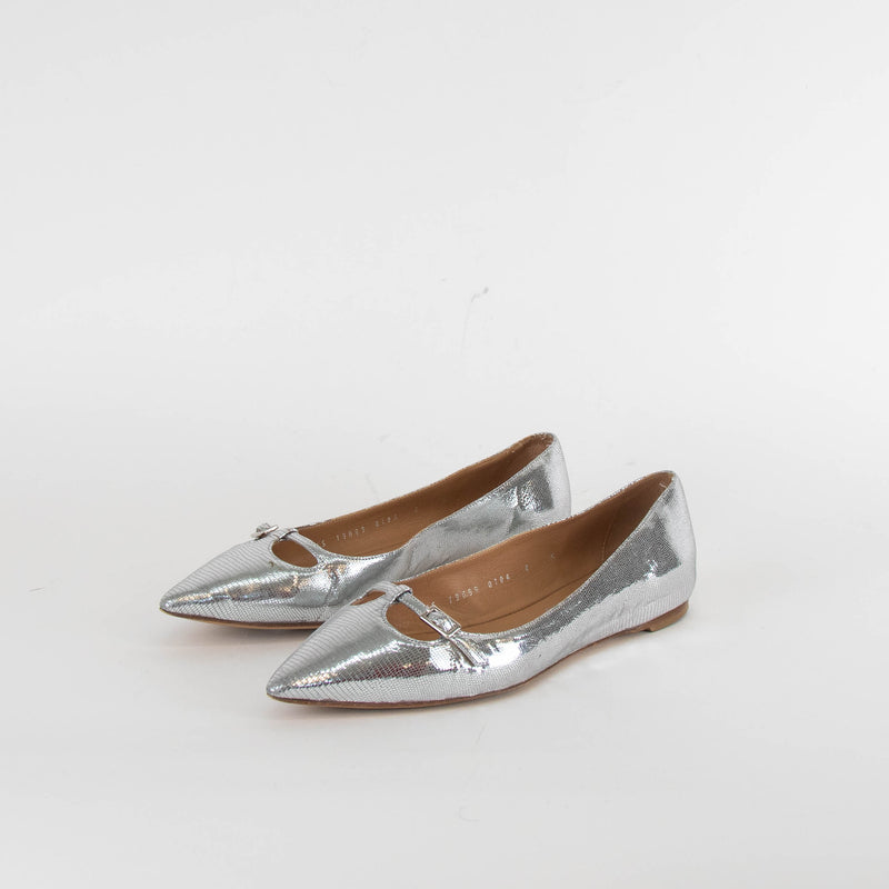 Salvatore Ferragamo Silver Flat Pointy Pumps