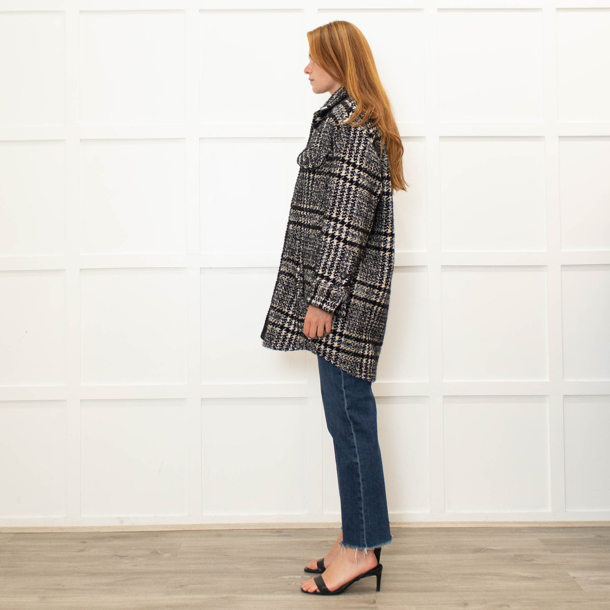 The Kooples Black Tweed  Leather Trim Overshirt Jacket