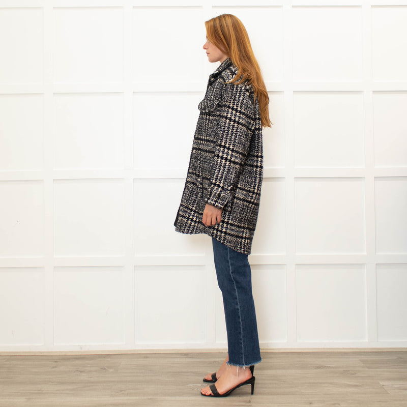 The Kooples Black Tweed  Leather Trim Overshirt Jacket