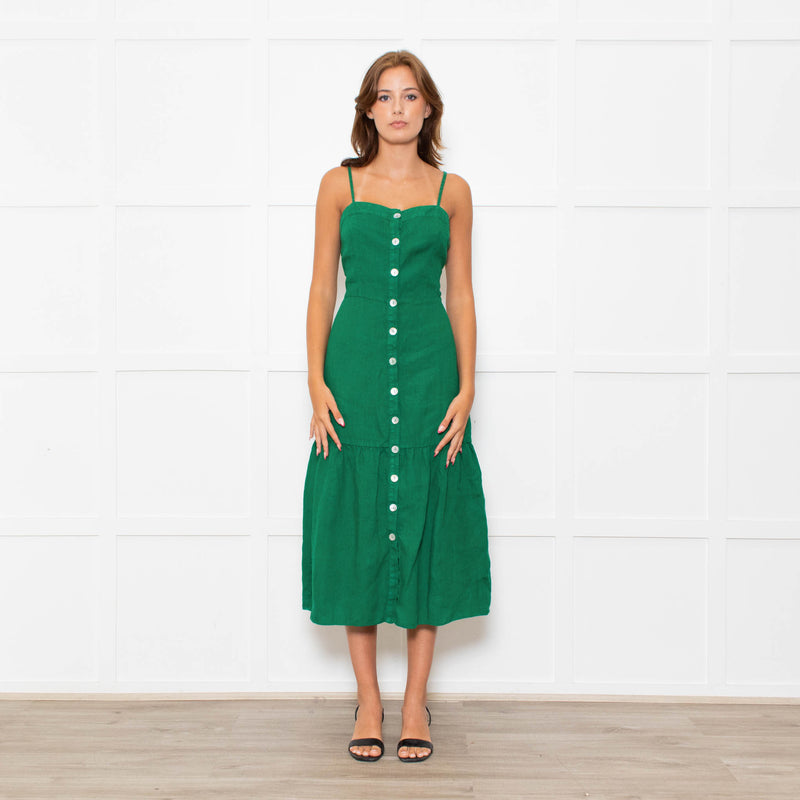 Nation Los Angeles Green Linen Button Up Sleeveless Dress