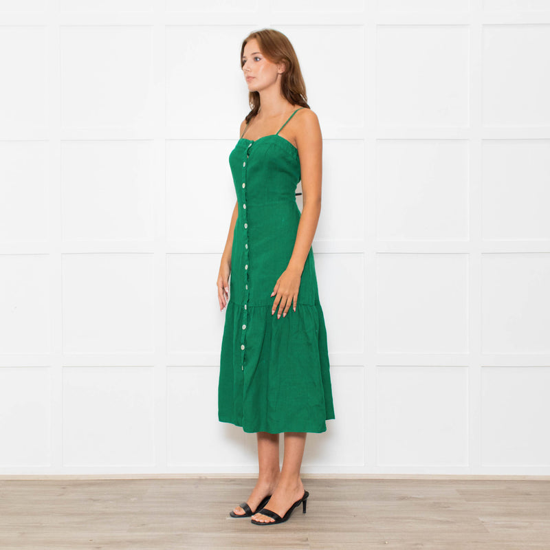 Nation Los Angeles Green Linen Button Up Sleeveless Dress