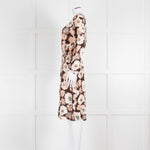 Prada Brown Cream Orange Floral Elasticated Waist Long Sleeve  Dress