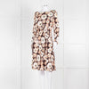 Prada Brown Cream Orange Floral Elasticated Waist Long Sleeve  Dress