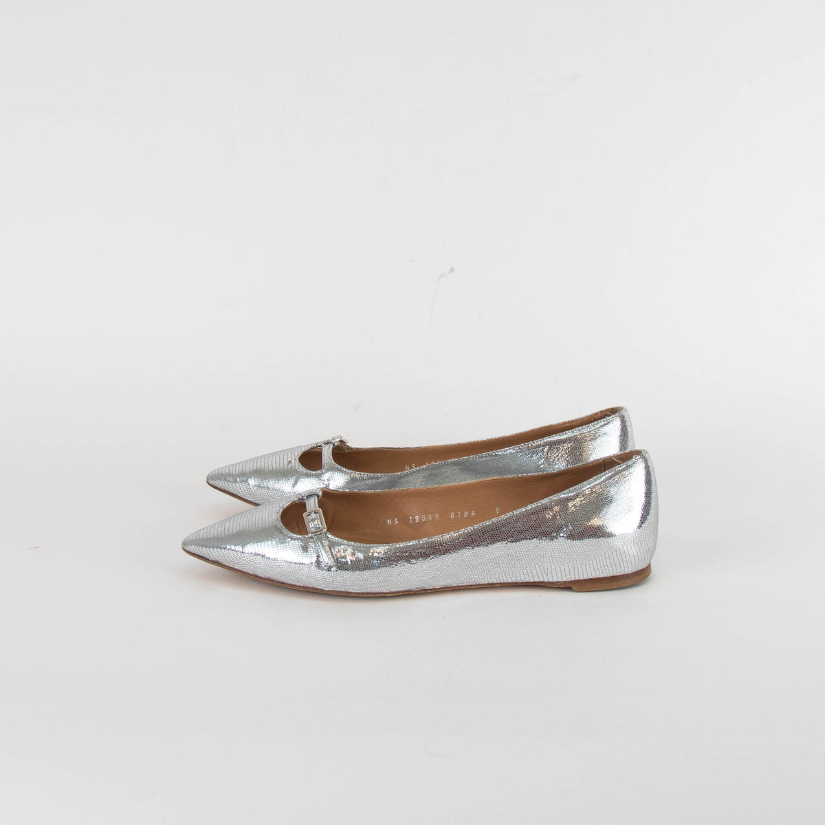 Salvatore Ferragamo Silver Flat Pointy Pumps