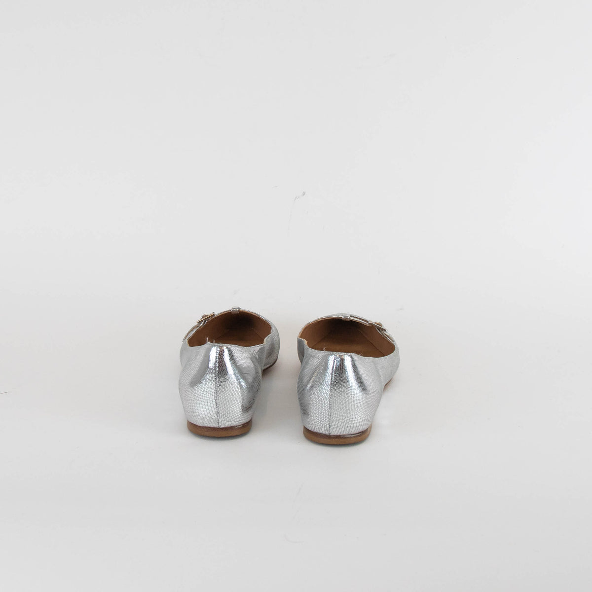 Salvatore Ferragamo Silver Flat Pointy Pumps