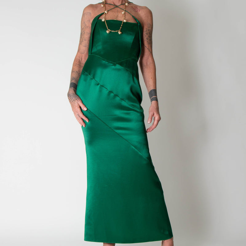 16Arlington Green Satin Corset Sleeveless Evening Dress