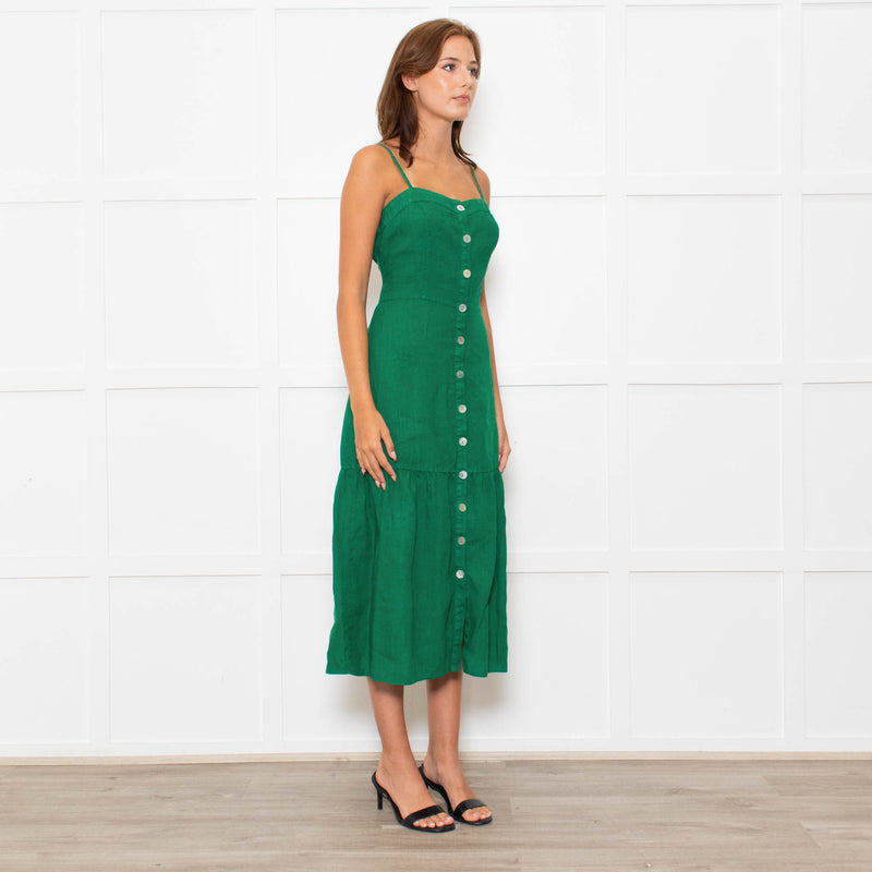 Nation Los Angeles Green Linen Button Up Sleeveless Dress