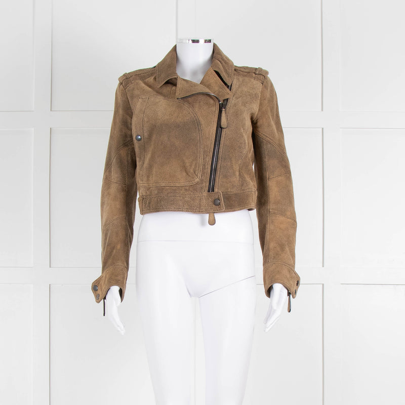 Burberry Prorsum Brown Distressed Leather Biker Jacket