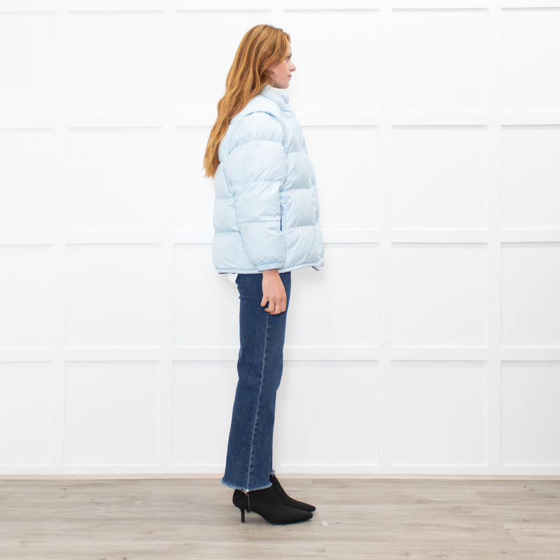Prada Pale Blue Puffer Jacket with Zip Off Sleeves