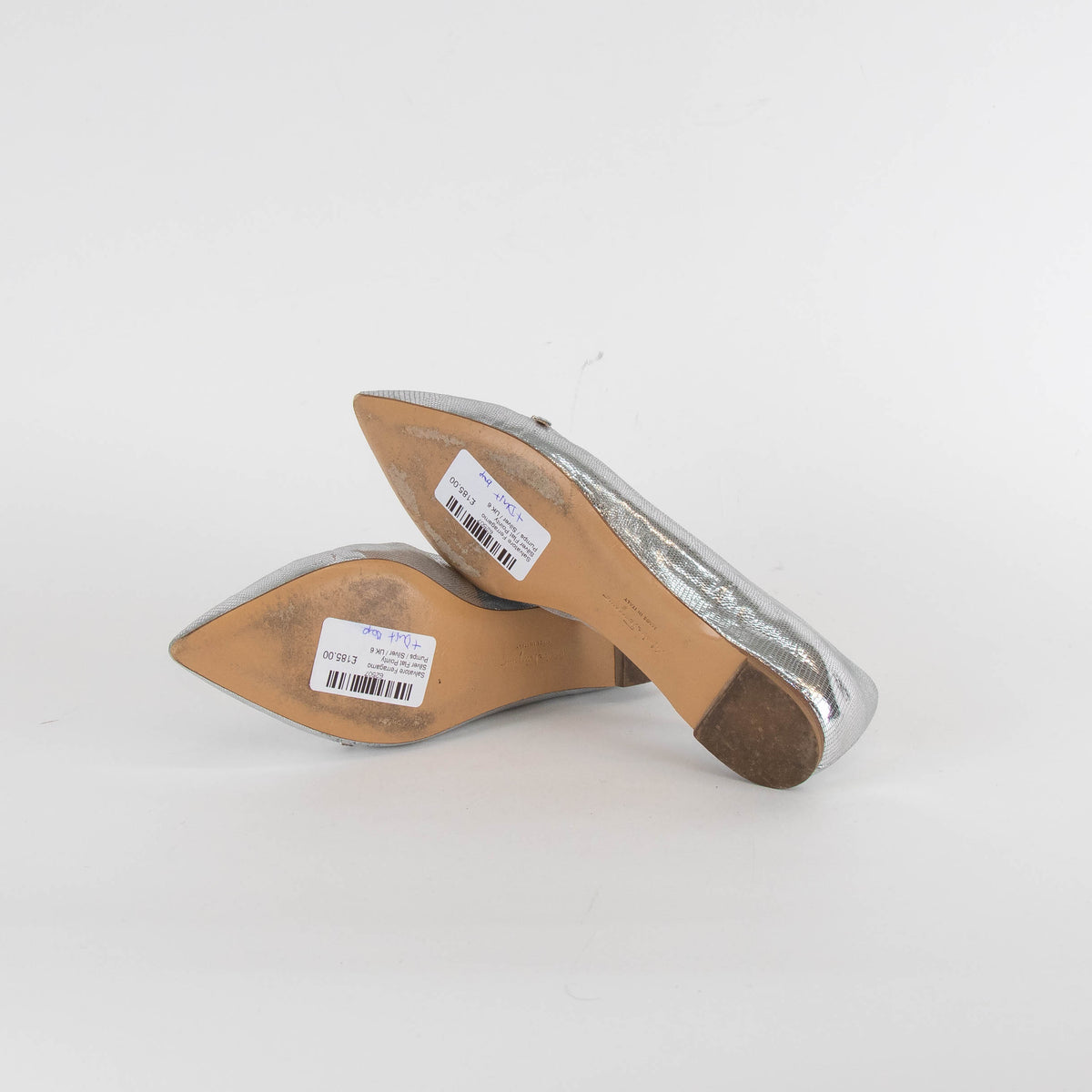 Salvatore Ferragamo Silver Flat Pointy Pumps