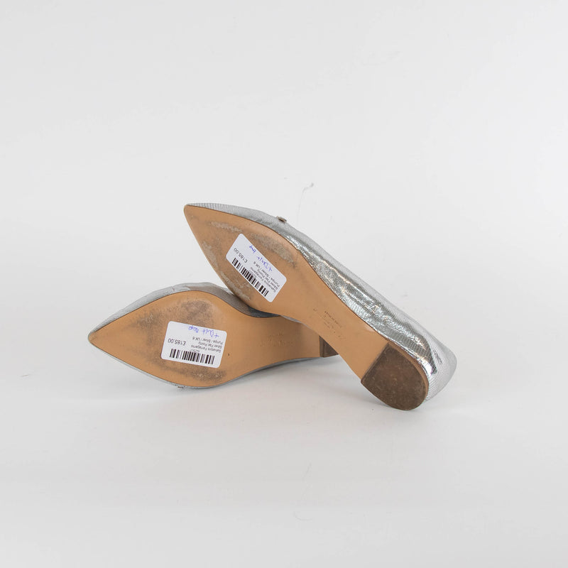 Salvatore Ferragamo Silver Flat Pointy Pumps