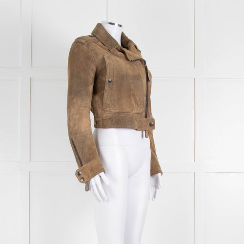 Burberry Prorsum Brown Distressed Leather Biker Jacket