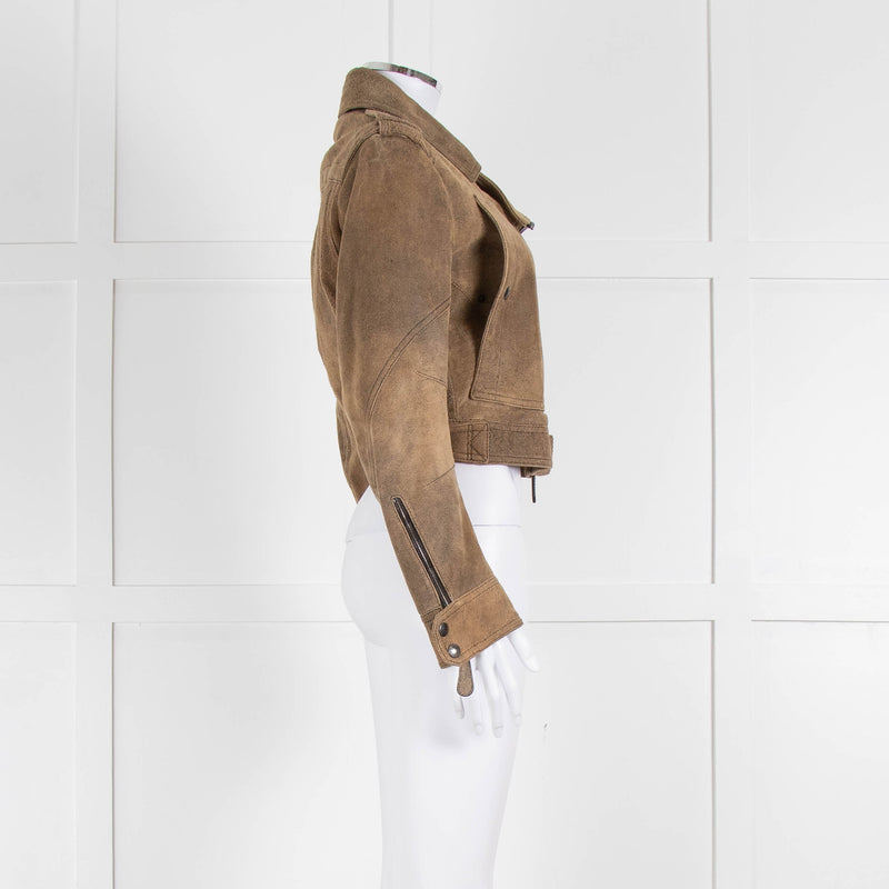 Burberry Prorsum Brown Distressed Leather Biker Jacket